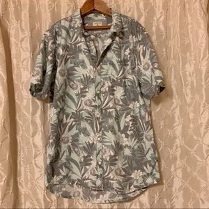 Quicksilver Hawaiian Tropical Print Button Down Shirt Green Grey